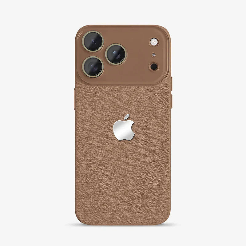 Leather Texture iPhone Case with Logo Cutout – Slim Protective Cover for iPhone 14 / 15 / 16 / 17 Series