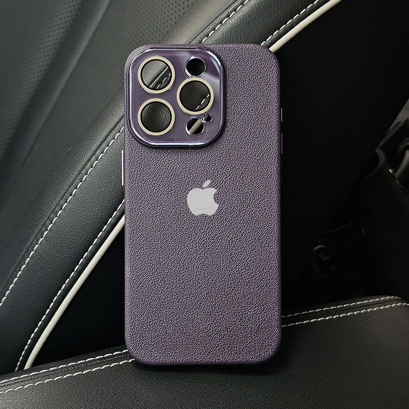 Leather Texture iPhone Case with Logo Cutout – Slim Protective Cover for iPhone 14 / 15 / 16 / 17 Series