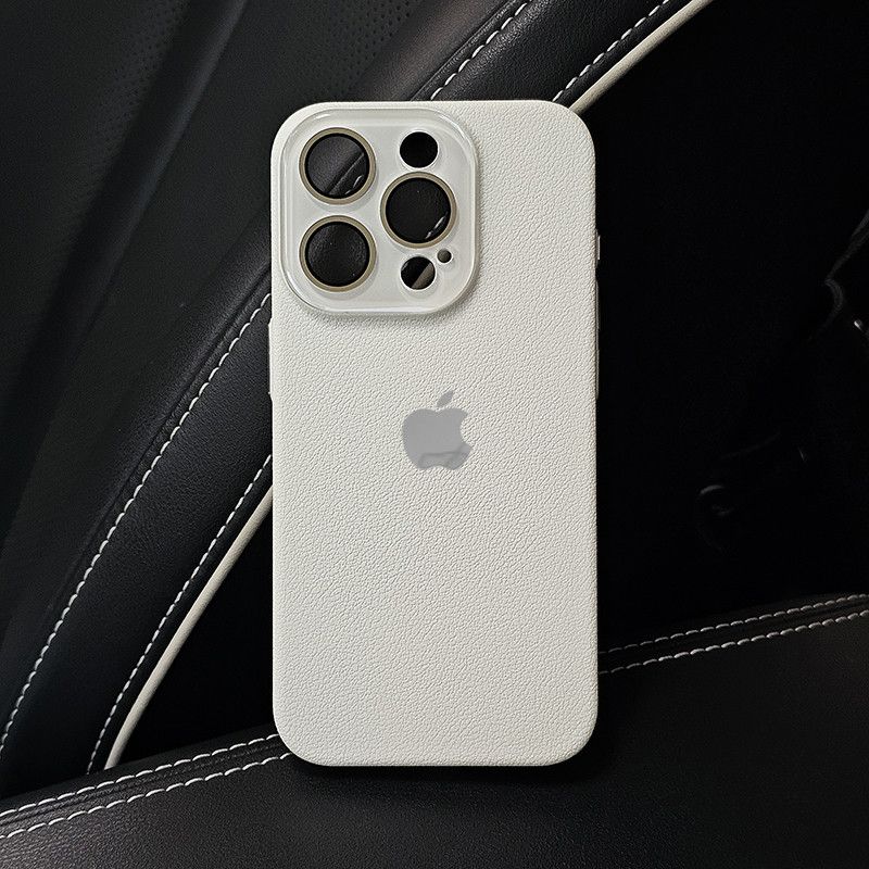 Leather Texture iPhone Case with Logo Cutout – Slim Protective Cover for iPhone 14 / 15 / 16 / 17 Series