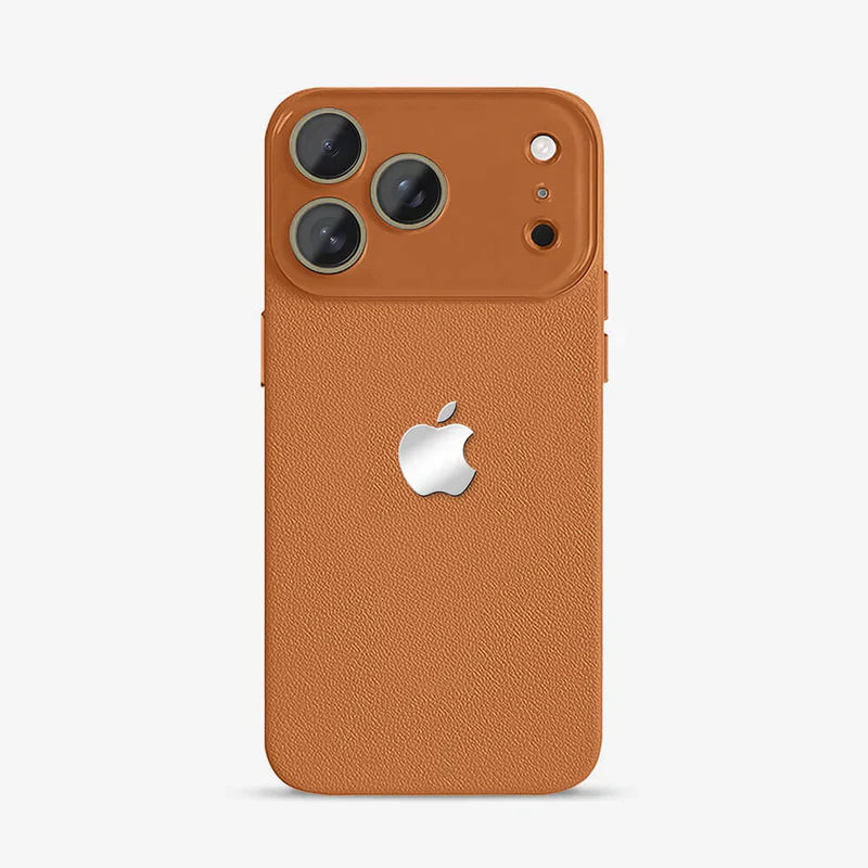 Leather Texture iPhone Case with Logo Cutout – Slim Protective Cover for iPhone 14 / 15 / 16 / 17 Series