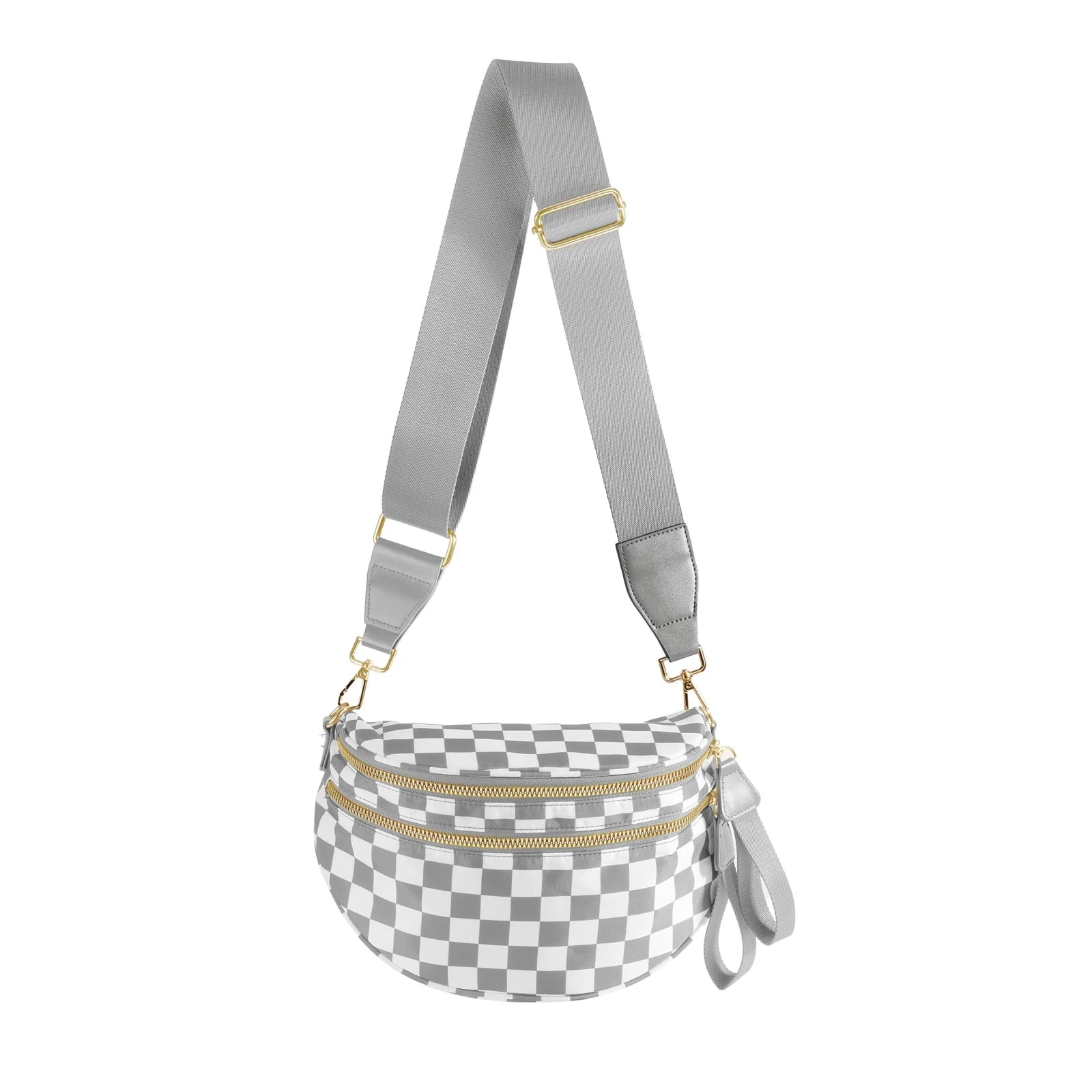 GridLine Black & White Checkered Bum Bag – Spacious Nylon Crossbody Bag for Women