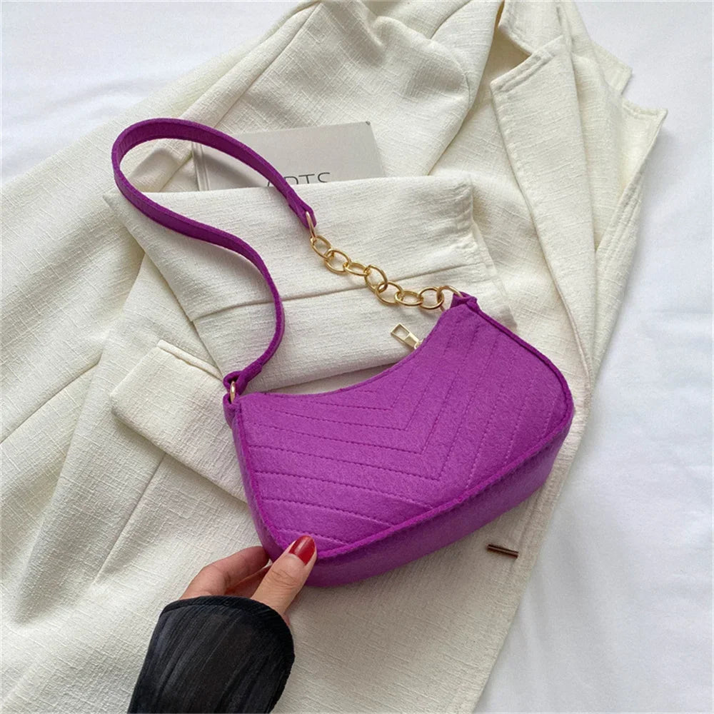 Women's Mini Felt Underarm Bag – Lightweight Ergonomic Saddle Shoulder Purse for Casual & Daily Carry