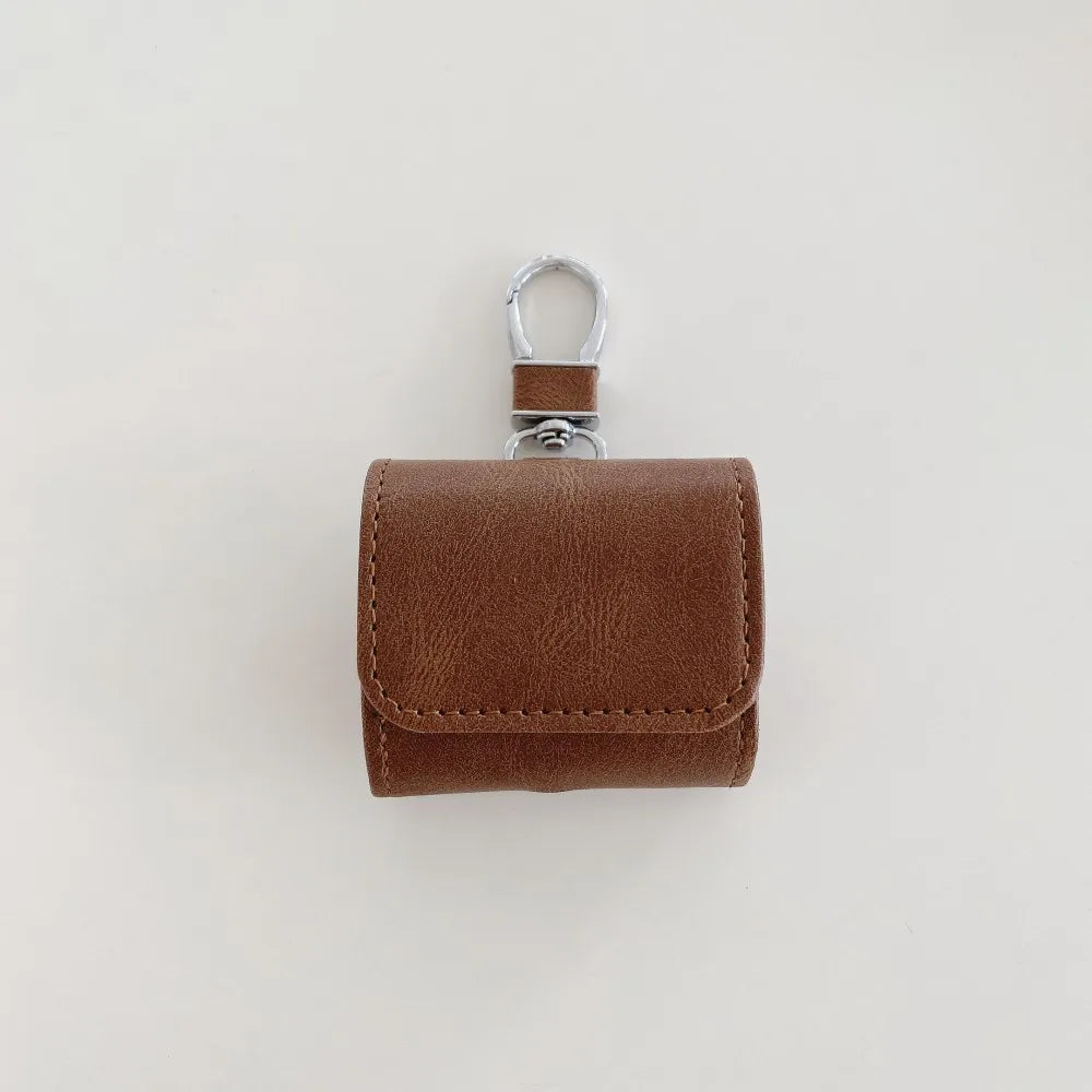 Leather Buckle Protective Case for AirPods Pro 2, AirPods Pro & AirPods 4 – Premium Cover with Keychain Hook & Dust-Proof Design