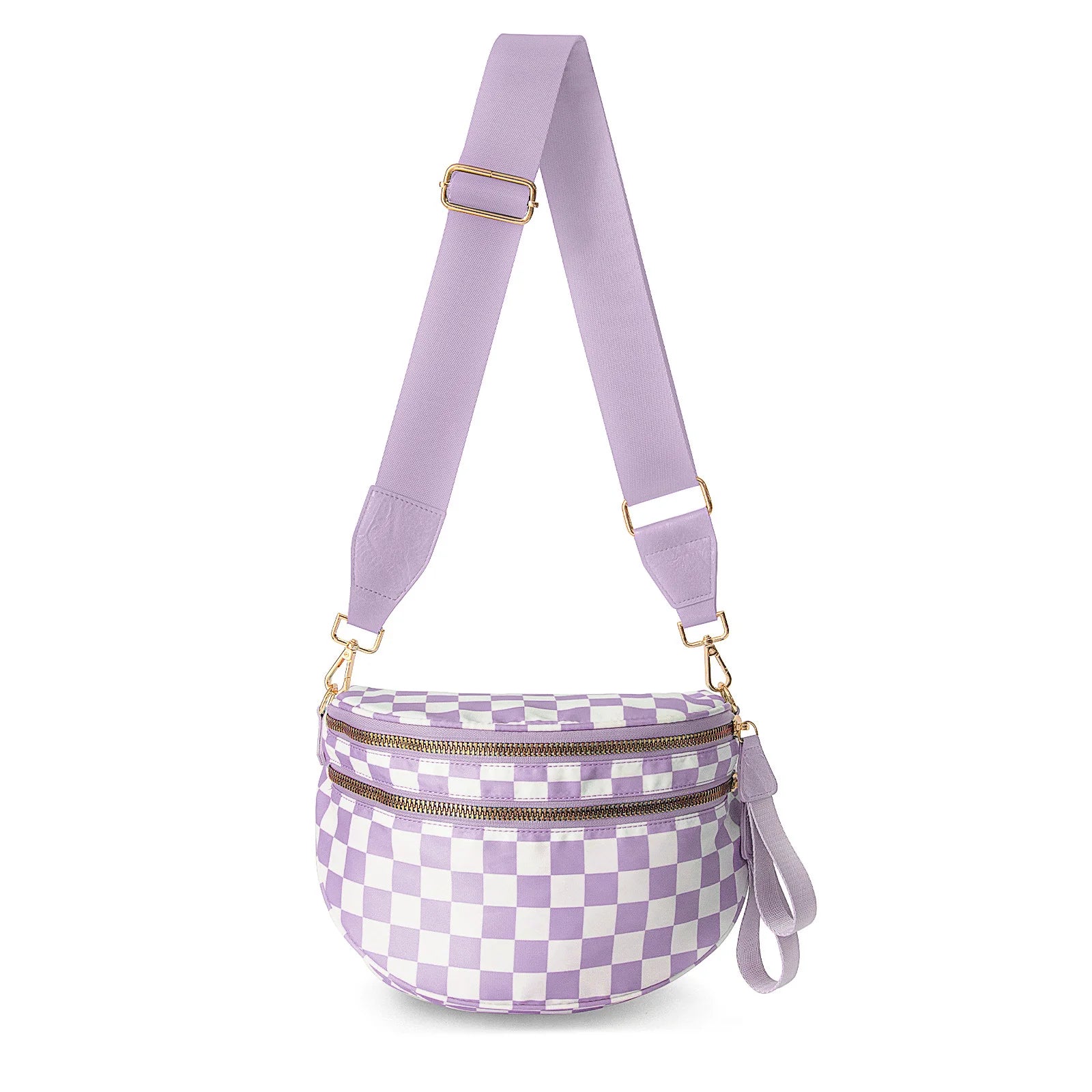 GridLine Black & White Checkered Bum Bag – Spacious Nylon Crossbody Bag for Women
