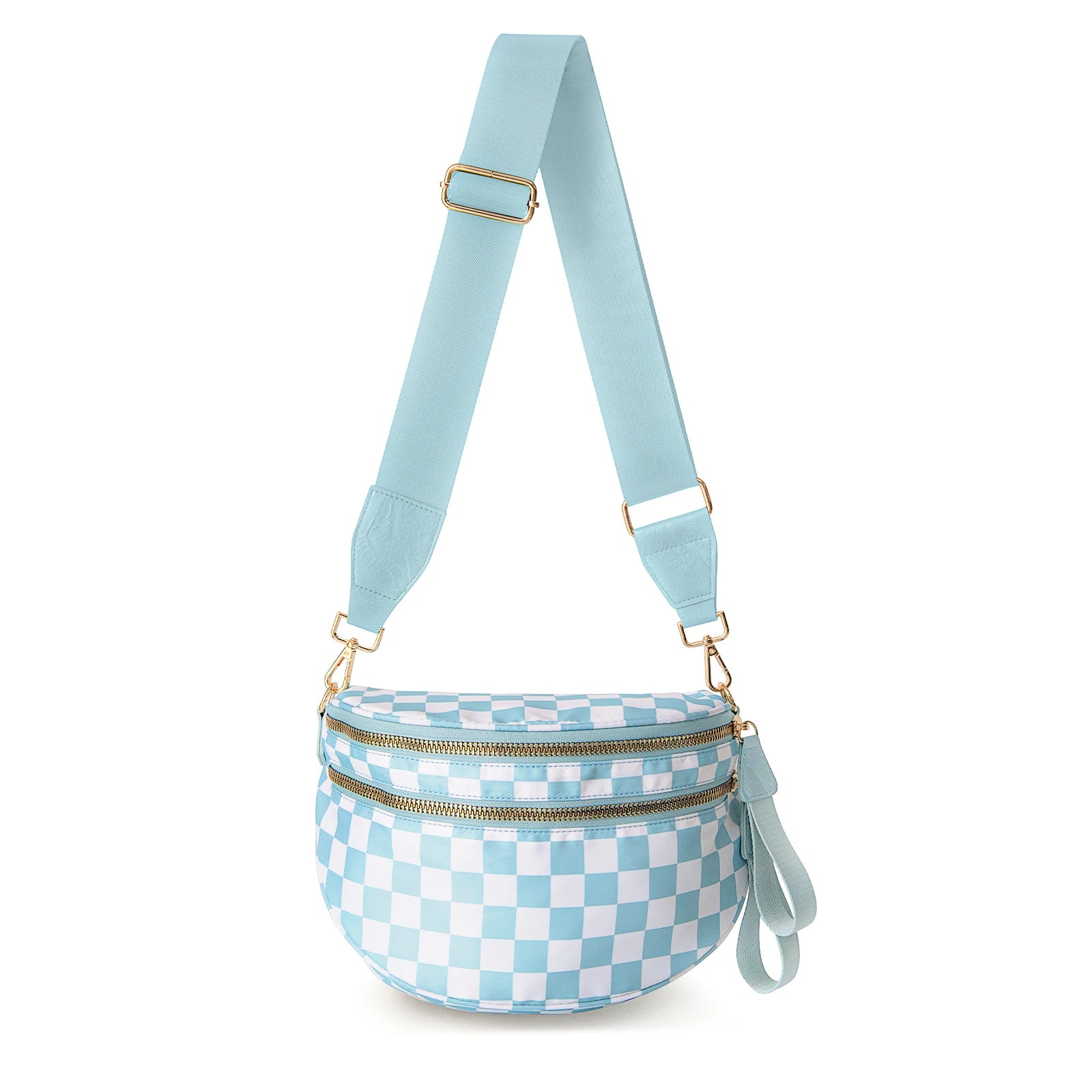 GridLine Black & White Checkered Bum Bag – Spacious Nylon Crossbody Bag for Women