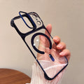 Clear Borderless MagSafe Case with Lens Bracket for iPhone 13 / 14 / 15 / 16 / 17 / Pro / Pro Max – Transparent Frameless Cover with Camera Lens Protector & Wireless Charging Support