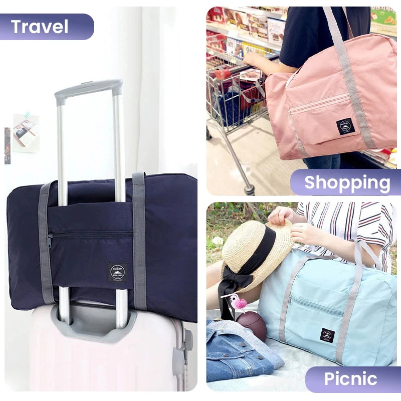 Foldable Travel Duffel Bag for Women & Girls – Lightweight Large Capacity Carry-On Overnight Bag with Packing Pouch