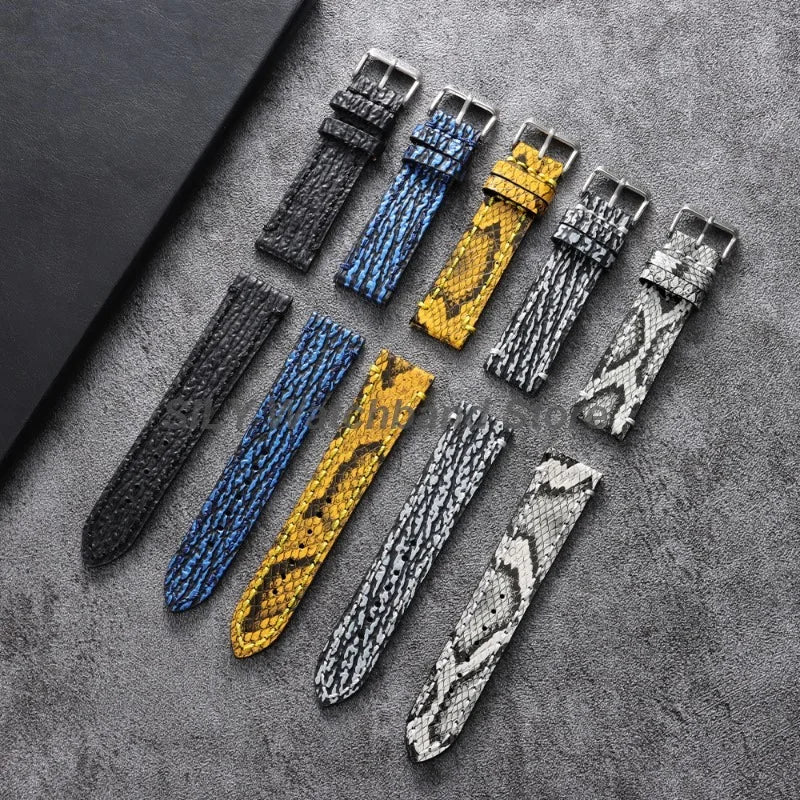 Snake & Shark Skin Embossed Leather Watch Strap 18/20/22mm – Handmade Unisex Wristband