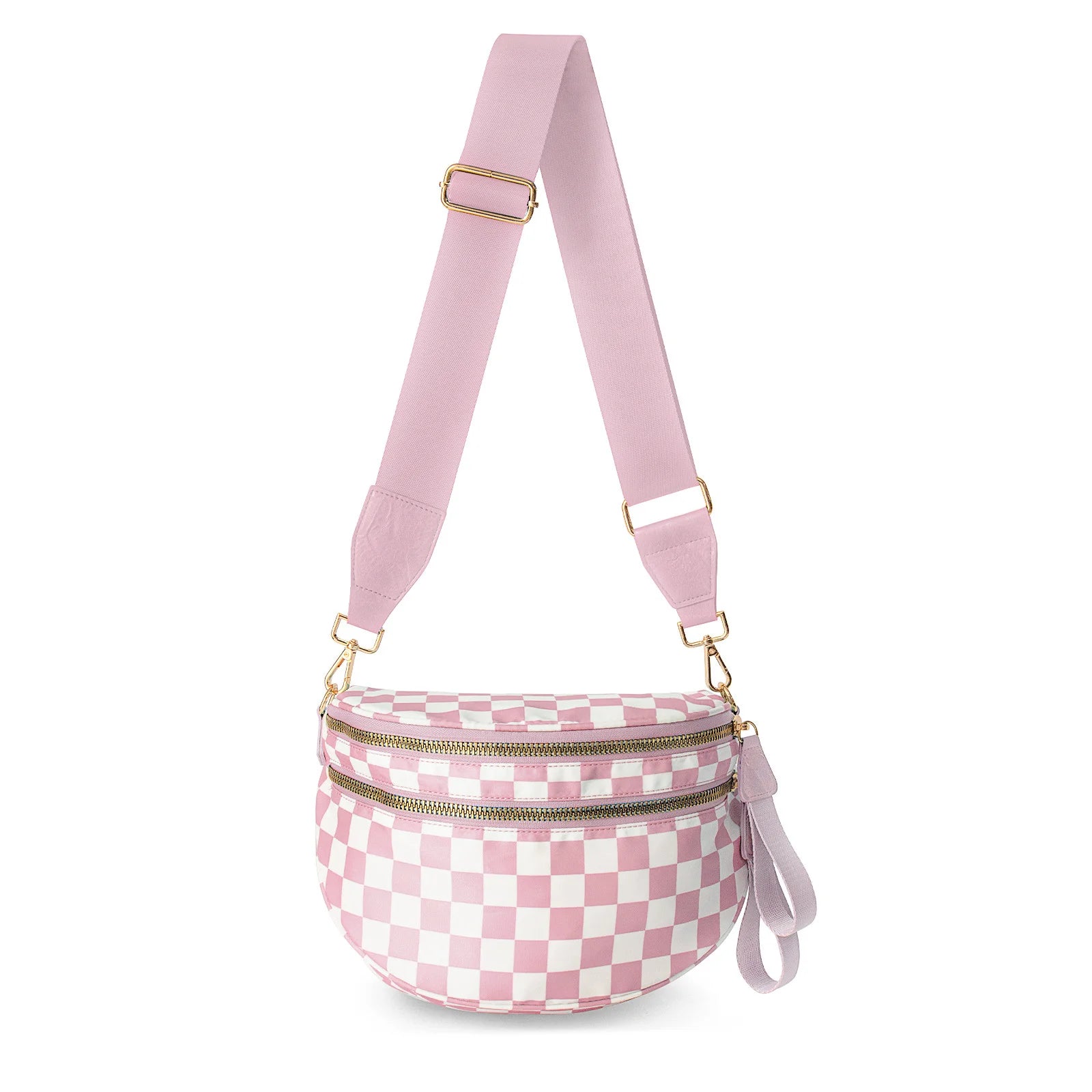 GridLine Black & White Checkered Bum Bag – Spacious Nylon Crossbody Bag for Women