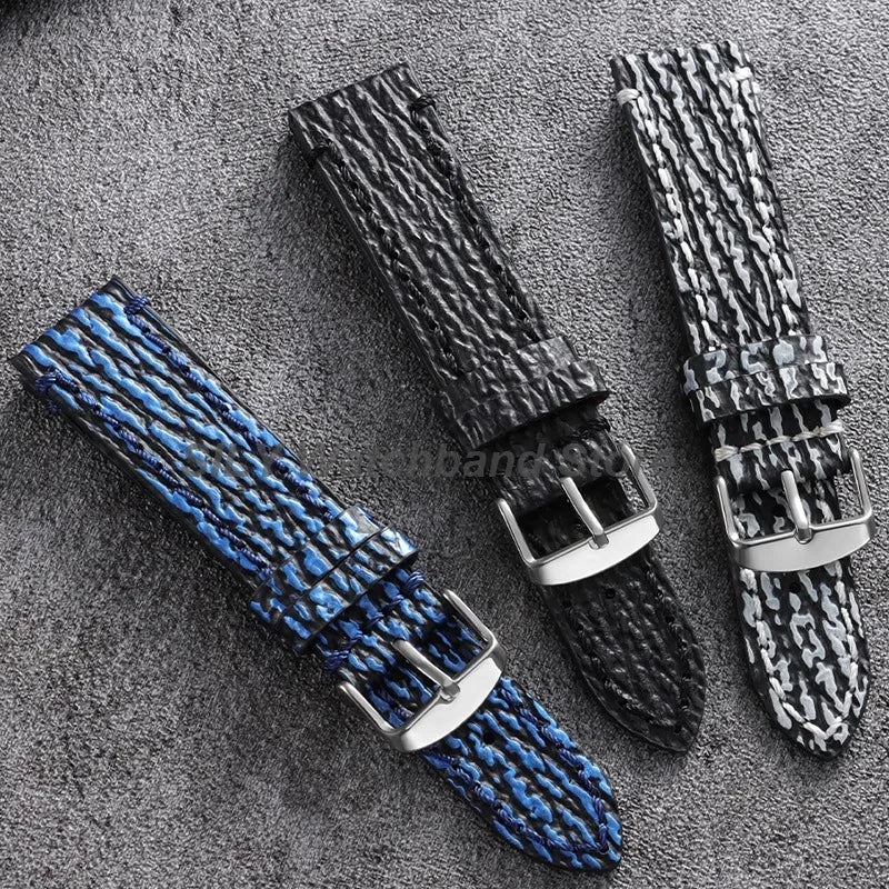 Snake & Shark Skin Embossed Leather Watch Strap 18/20/22mm – Handmade Unisex Wristband
