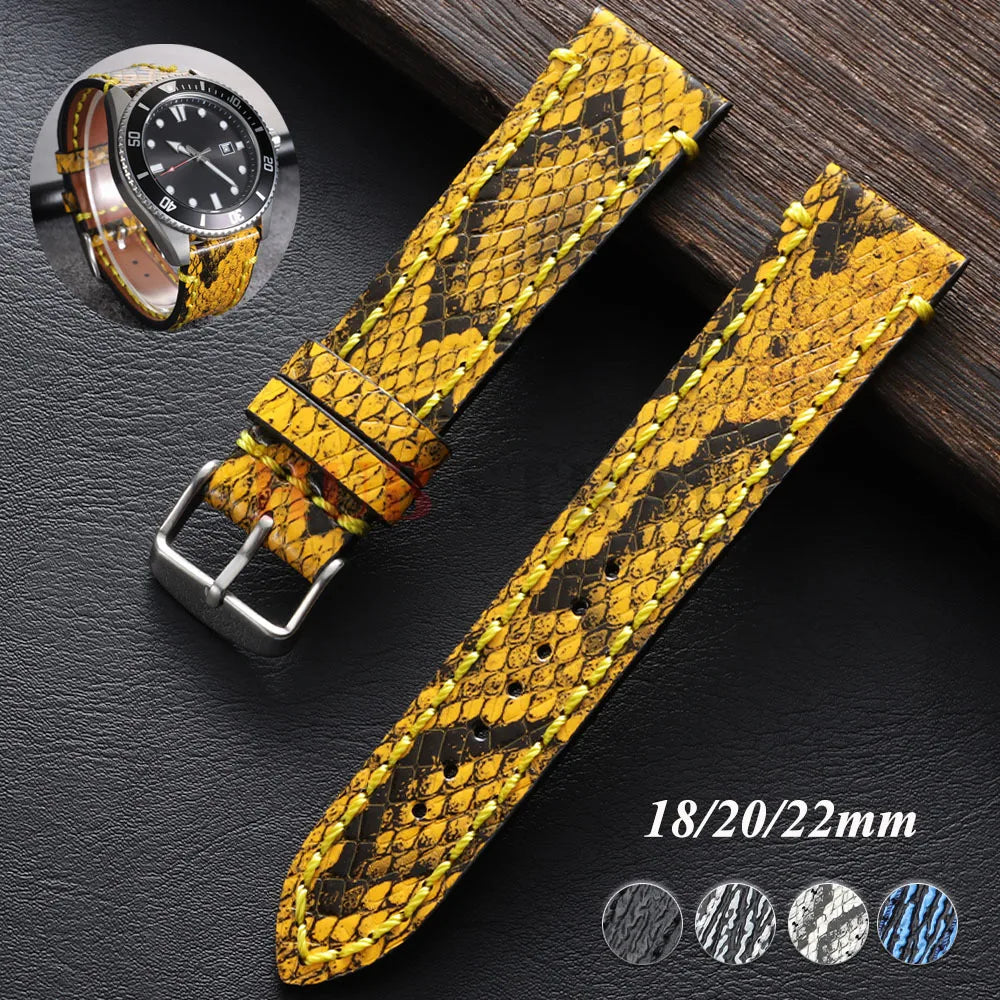Handmade Genuine Leather Watch Strap 18/20/22mm – Snake Embossed Vintage Cowhide