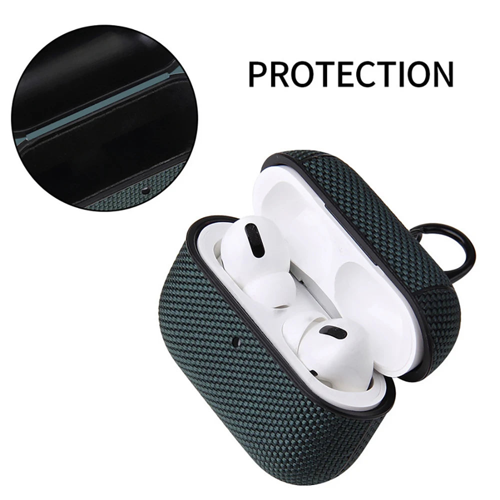 Soft Nylon Fabric Case for AirPods Pro 2 & 1 – Protective Cover with Finger Ring Strap & Carabiner Clip for Daily Carry