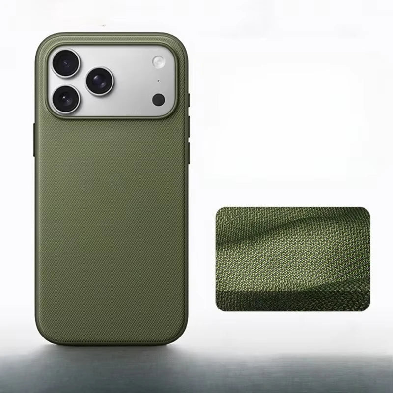 Tech-Woven Faux Leather MagSafe iPhone Case – Textured Fabric Cover for iPhone 13 / 14 / 15 / 16 / 17 Series with Wireless Charging Support & Slim Fit Design