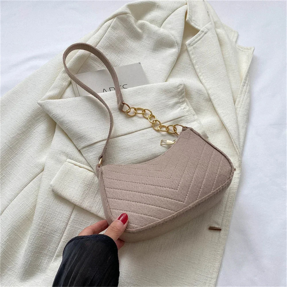 Women's Mini Felt Underarm Bag – Lightweight Ergonomic Saddle Shoulder Purse for Casual & Daily Carry
