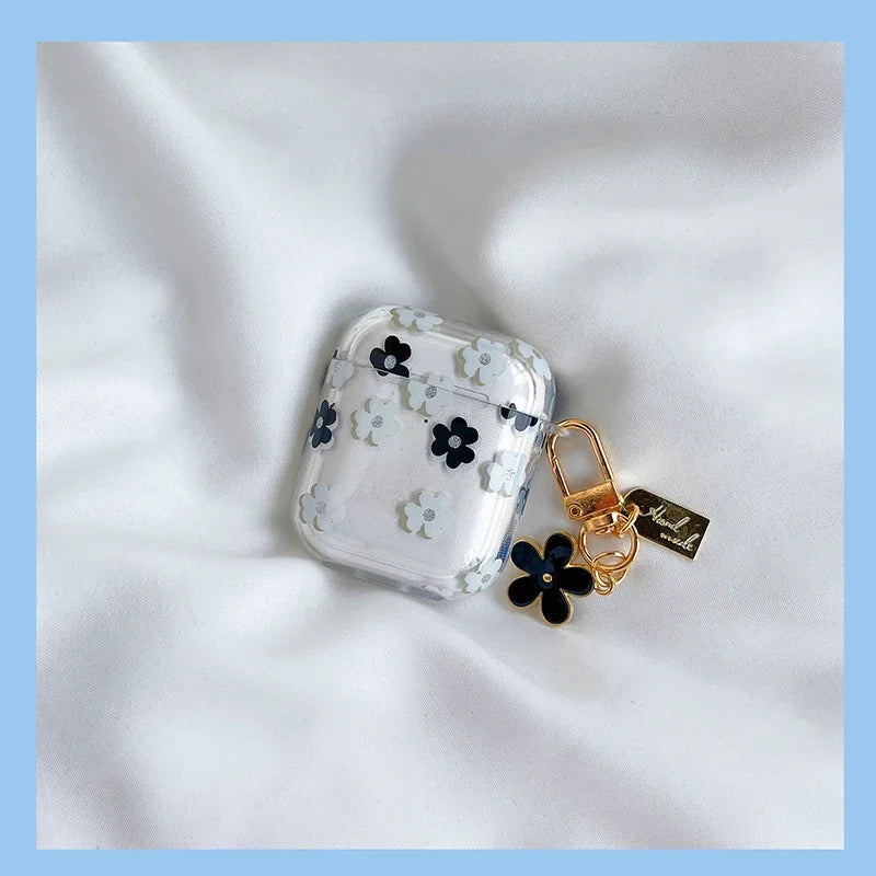 Floral Design Protective Case for AirPods 4 & AirPods Pro – Cute Shockproof Cover for Women with Carabiner & Wireless Charging Compatible