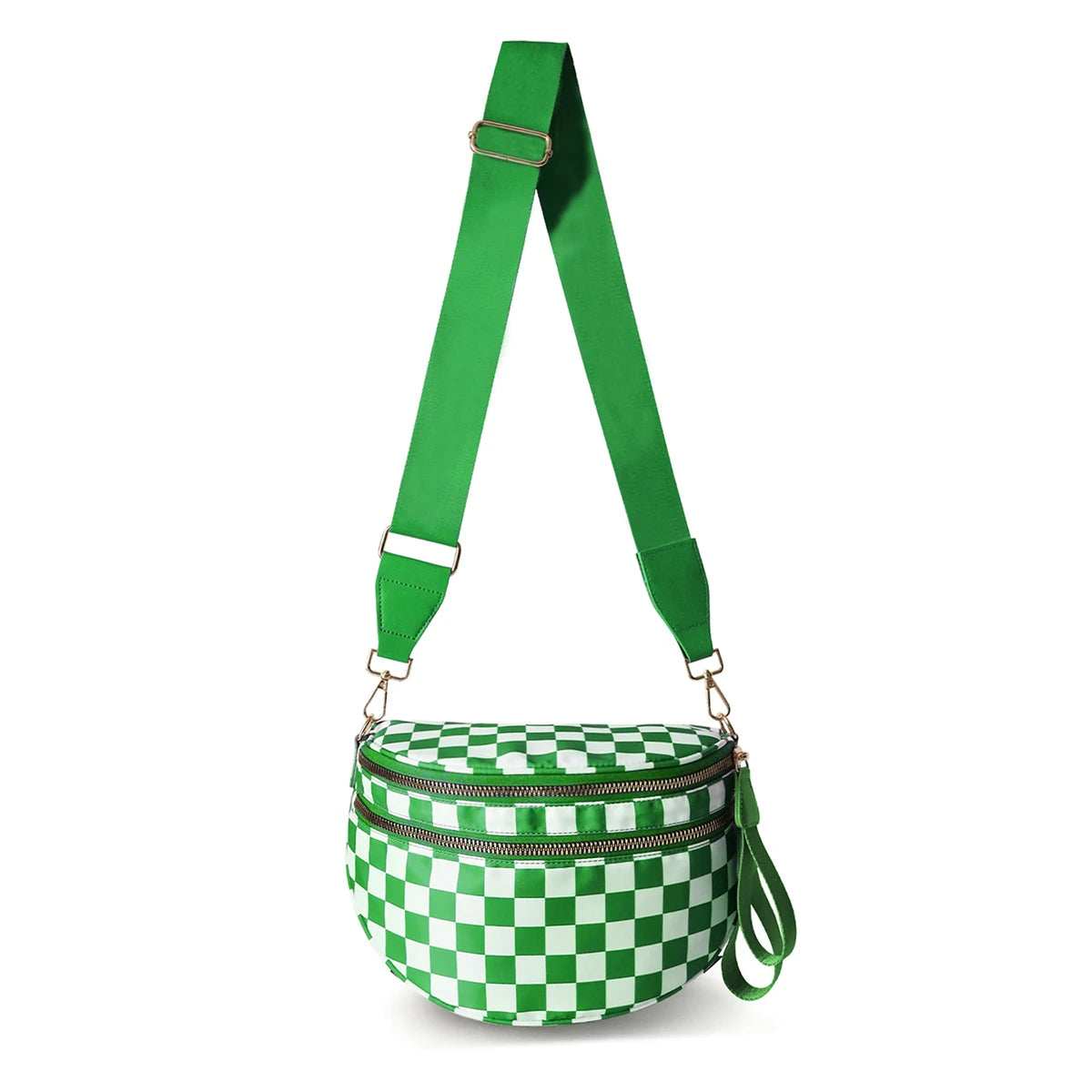 GridLine Black & White Checkered Bum Bag – Spacious Nylon Crossbody Bag for Women