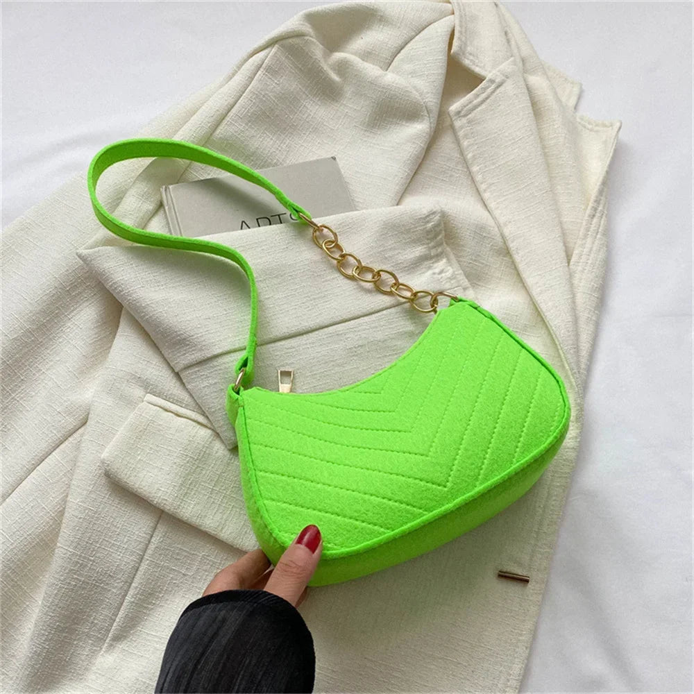 Women's Mini Felt Underarm Bag – Lightweight Ergonomic Saddle Shoulder Purse for Casual & Daily Carry
