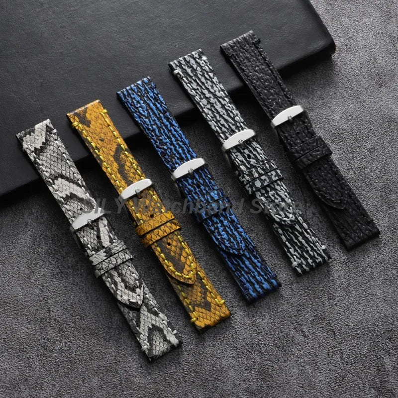 Snake & Shark Skin Embossed Leather Watch Strap 18/20/22mm – Handmade Unisex Wristband