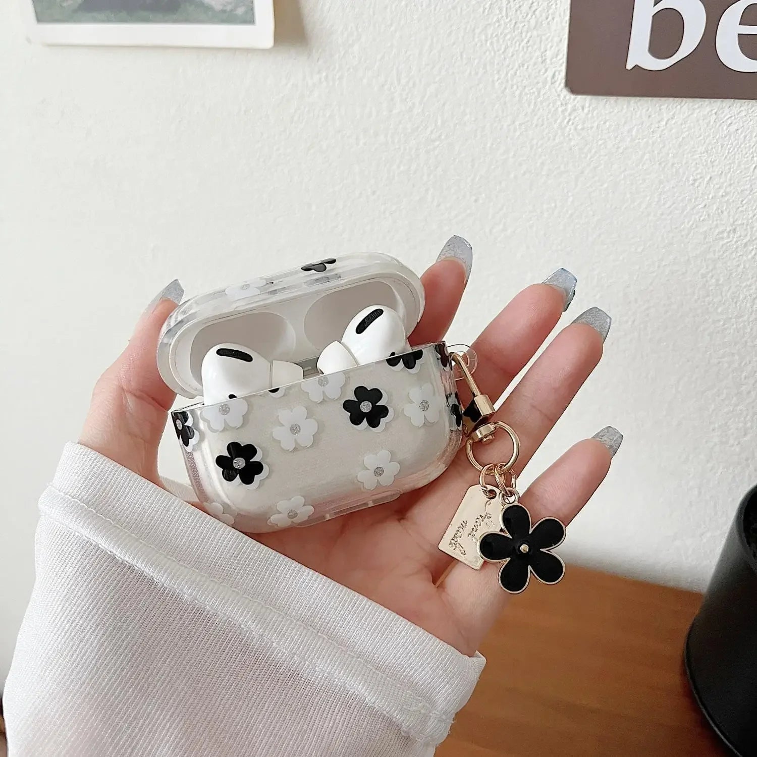 Floral Design Protective Case for AirPods 4 & AirPods Pro – Cute Shockproof Cover for Women with Carabiner & Wireless Charging Compatible