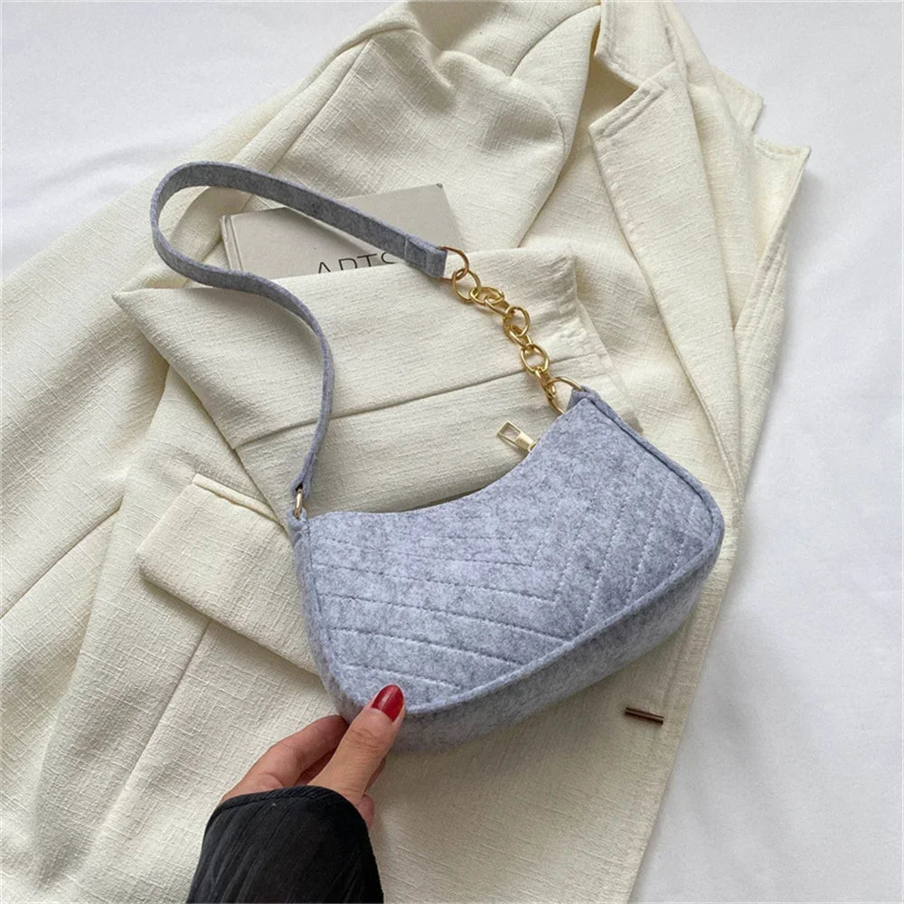 Women's Mini Felt Underarm Bag – Lightweight Ergonomic Saddle Shoulder Purse for Casual & Daily Carry