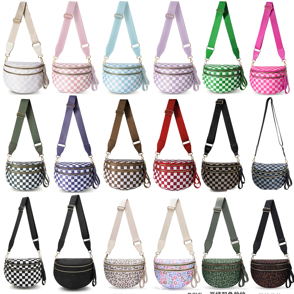 GridLine Black & White Checkered Bum Bag – Spacious Nylon Crossbody Bag for Women
