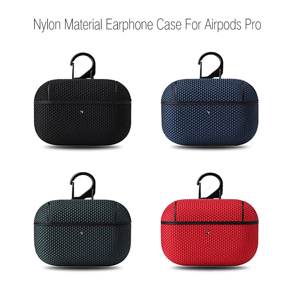 Soft Nylon Fabric Case for AirPods Pro 2 & 1 – Protective Cover with Finger Ring Strap & Carabiner Clip for Daily Carry