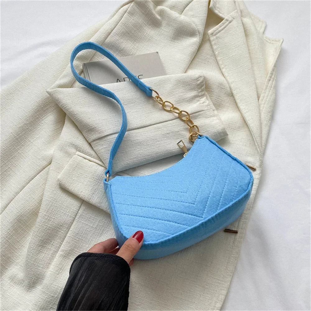 Women's Mini Felt Underarm Bag – Lightweight Ergonomic Saddle Shoulder Purse for Casual & Daily Carry