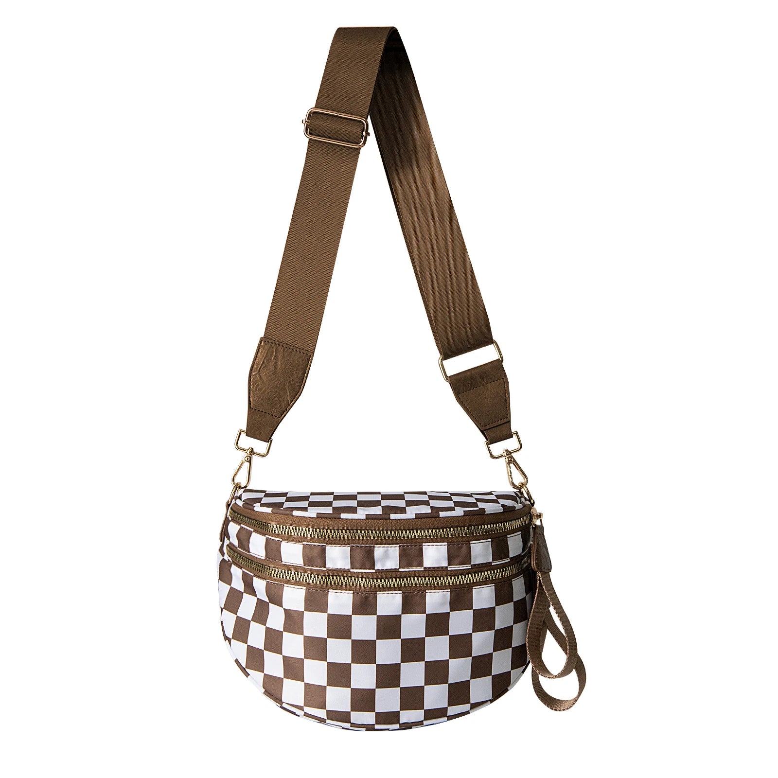 GridLine Black & White Checkered Bum Bag – Spacious Nylon Crossbody Bag for Women