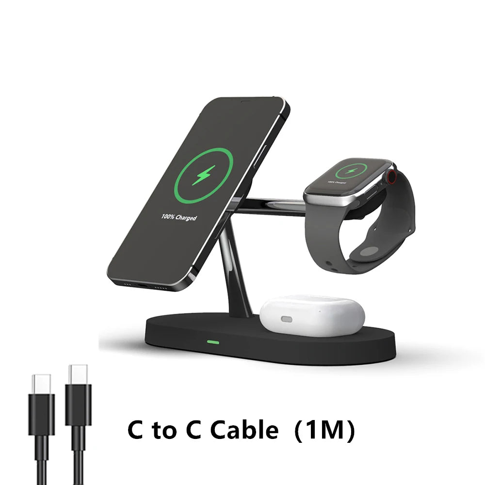 3-in-1 Wireless Charging Pad for iPhone, Apple Watch & AirPods – Fast MagSafe Compatible Charging Station for All iPhone 15 / 16 / 17 & iWatch Series