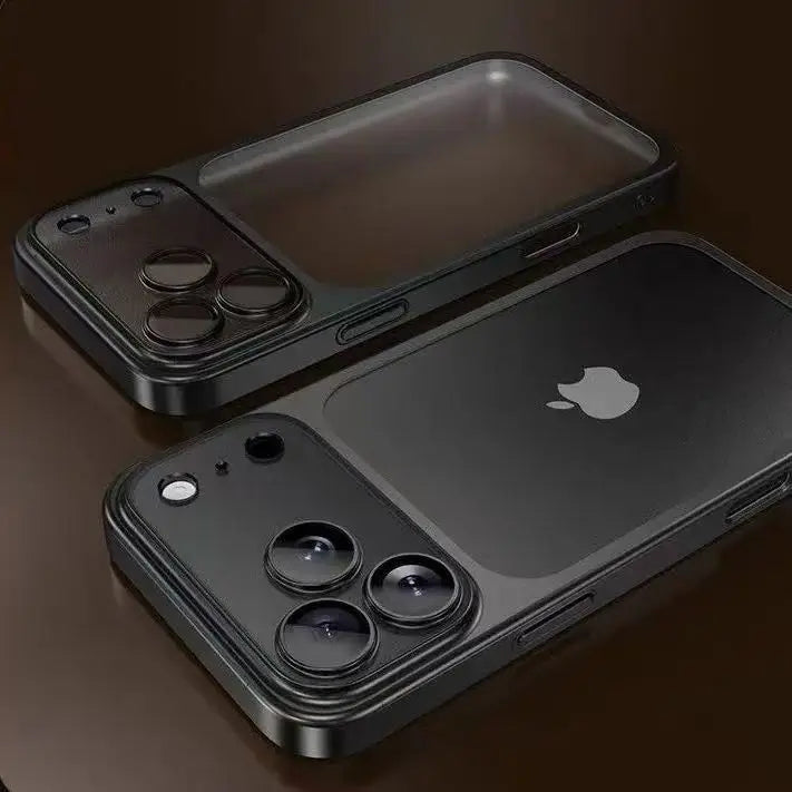 Luxury Plated Transparent Matte Case with Lens Protection for iPhone 13 / 14 / 15 / 16 / 17 / Pro – Electroplated Shockproof Cover with Camera Guard & Slim Matte Finish