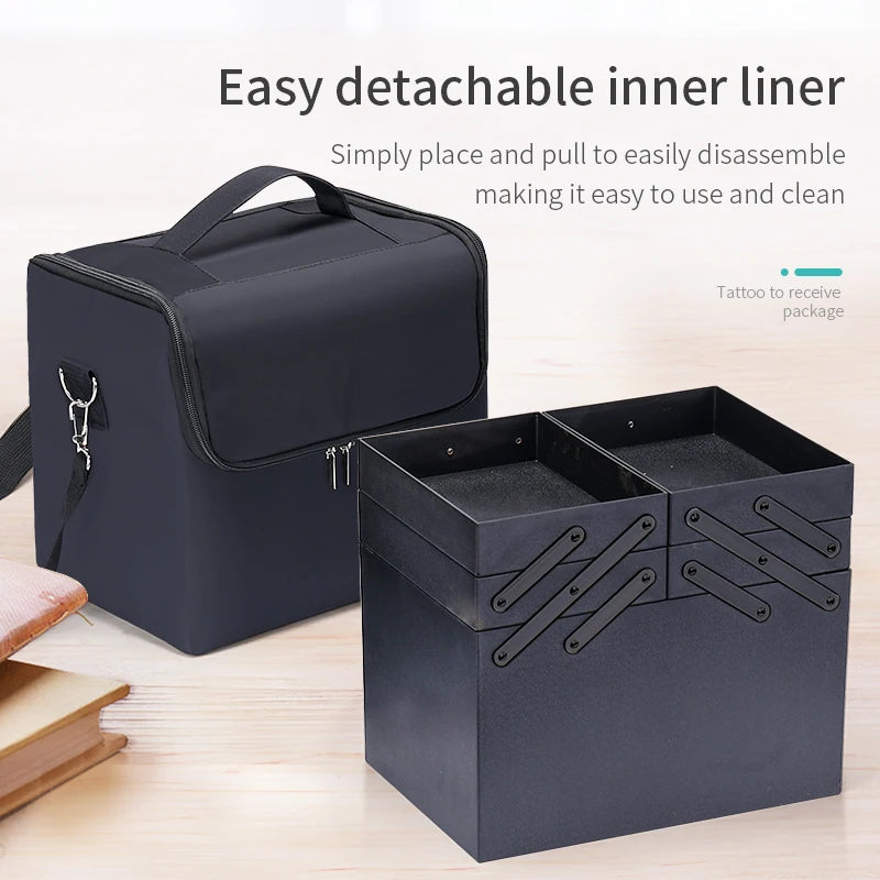 Large Expandable Makeup Train Case for Women – 4-Tier Professional Travel Organizer with Mirror & Lockable Zipper