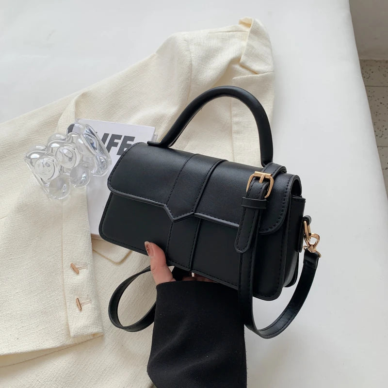 Black PU Leather Shoulder Bag for Women – Vintage Square Satchel Crossbody Purse for Daily Use & Work
