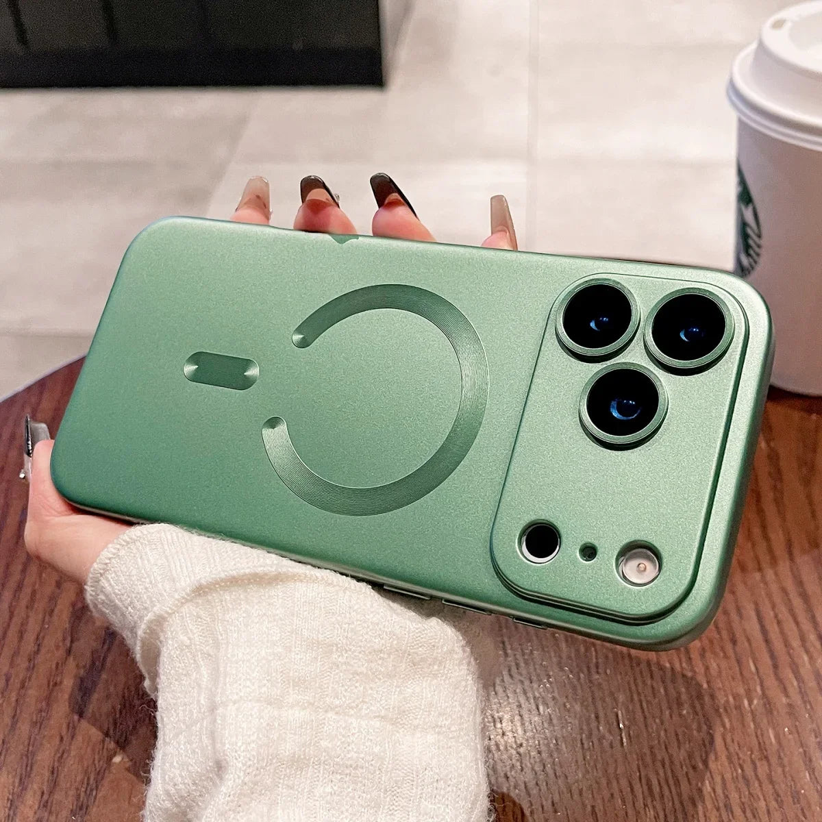Metallic Paint MagSafe Soft Case for iPhone 12 / 13 / 14 / 15 / 16 / 17 – Shockproof Flexible Cover with Camera Lens Protection & Glossy Metallic Finish