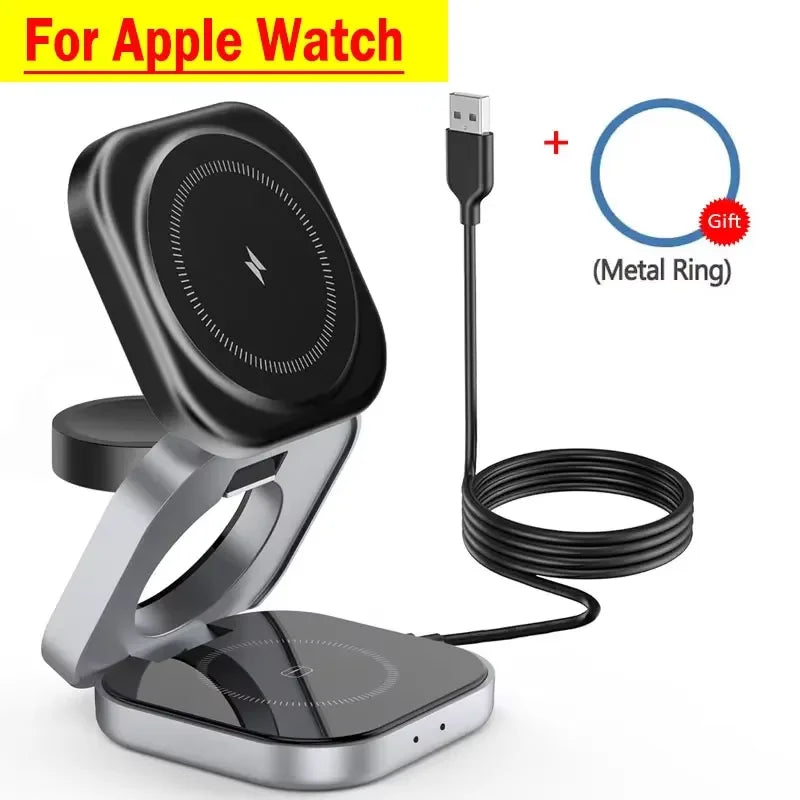 3-in-1 Wireless Charging Dock for Apple Watch, AirPods & iPhone – Fast Charge Station Compatible with MagSafe, All iWatch Series & AirPods Pro