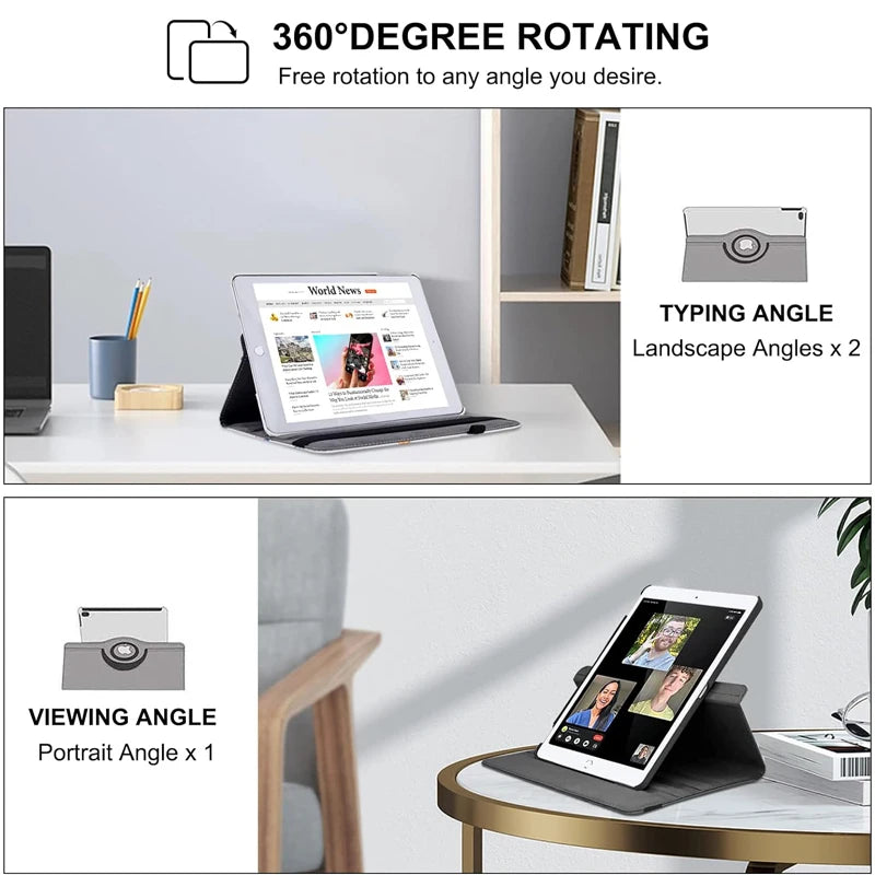 360° Rotating Stand Case for iPad & iPad Pro – Multi-Angle Viewing Folio Cover with Auto Sleep/Wake & Pencil Holder