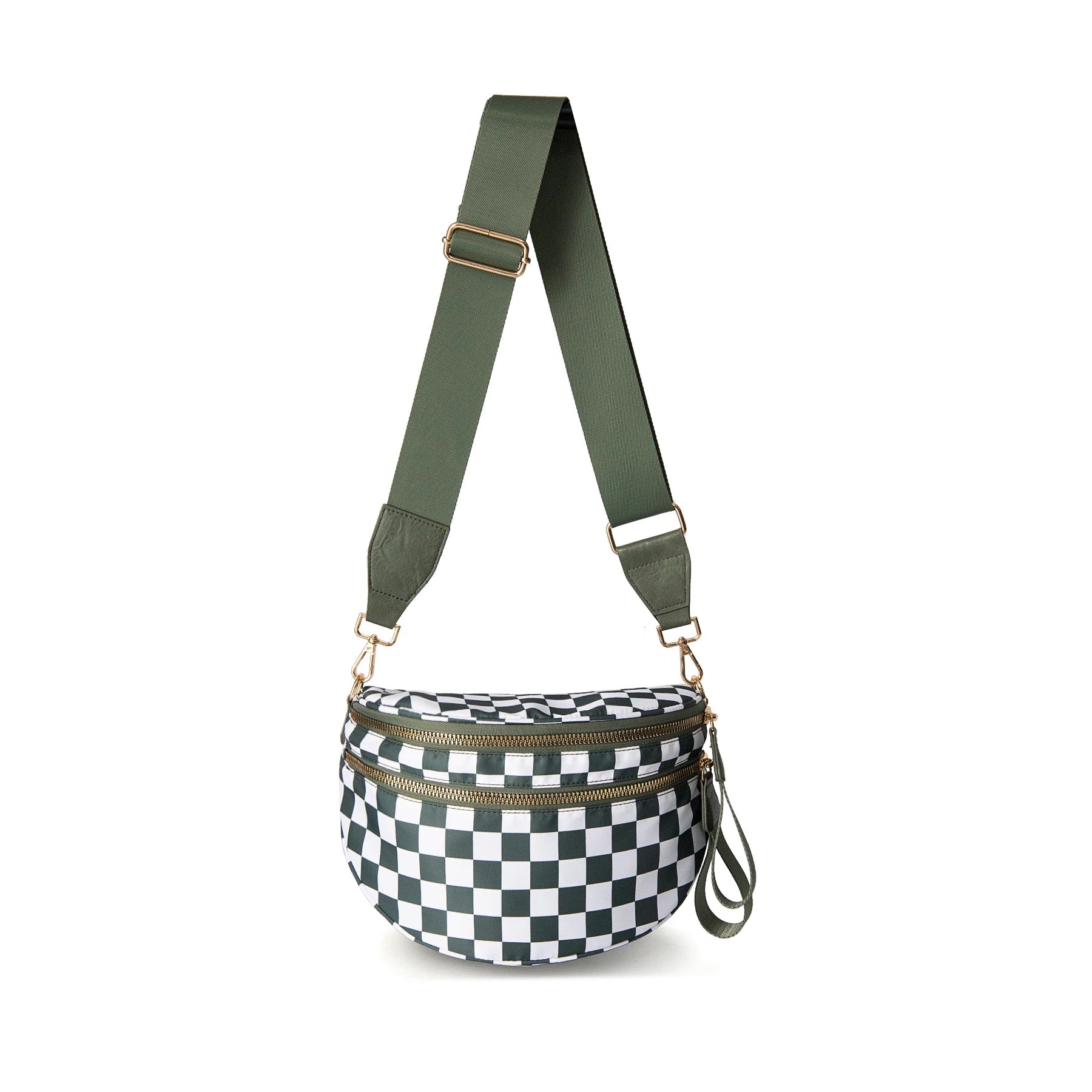 GridLine Black & White Checkered Bum Bag – Spacious Nylon Crossbody Bag for Women