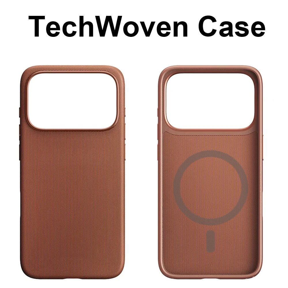 Tech-Woven Faux Leather MagSafe iPhone Case – Textured Fabric Cover for iPhone 13 / 14 / 15 / 16 / 17 Series with Wireless Charging Support & Slim Fit Design