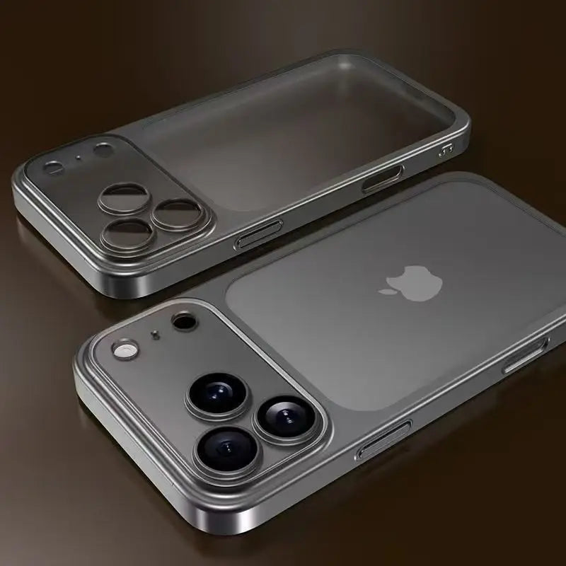Luxury Plated Transparent Matte Case with Lens Protection for iPhone 13 / 14 / 15 / 16 / 17 / Pro – Electroplated Shockproof Cover with Camera Guard & Slim Matte Finish