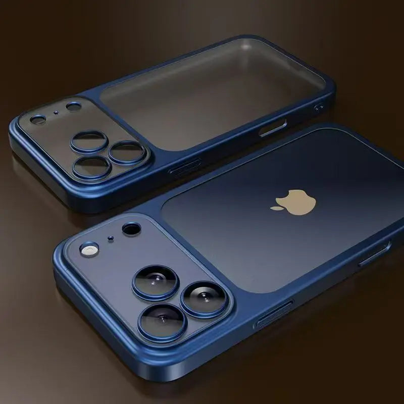 Luxury Plated Transparent Matte Case with Lens Protection for iPhone 13 / 14 / 15 / 16 / 17 / Pro – Electroplated Shockproof Cover with Camera Guard & Slim Matte Finish