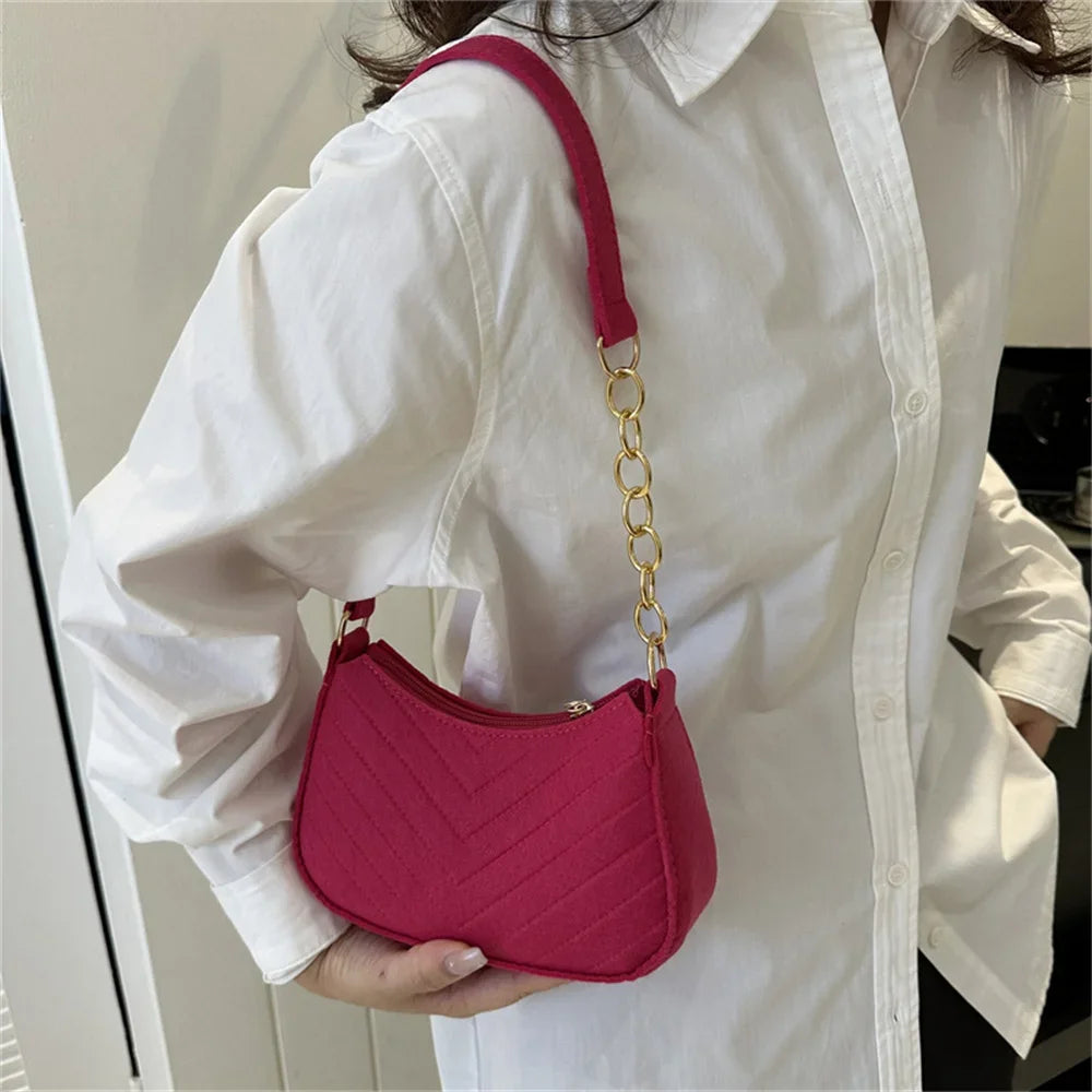 Women's Mini Felt Underarm Bag – Lightweight Ergonomic Saddle Shoulder Purse for Casual & Daily Carry