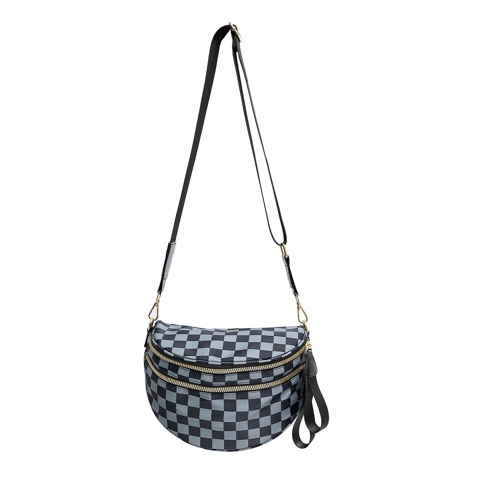 GridLine Black & White Checkered Bum Bag – Spacious Nylon Crossbody Bag for Women