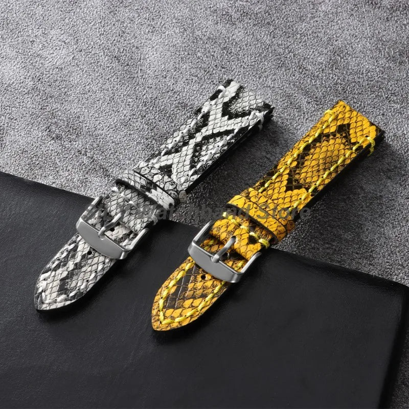 Snake & Shark Skin Embossed Leather Watch Strap 18/20/22mm – Handmade Unisex Wristband