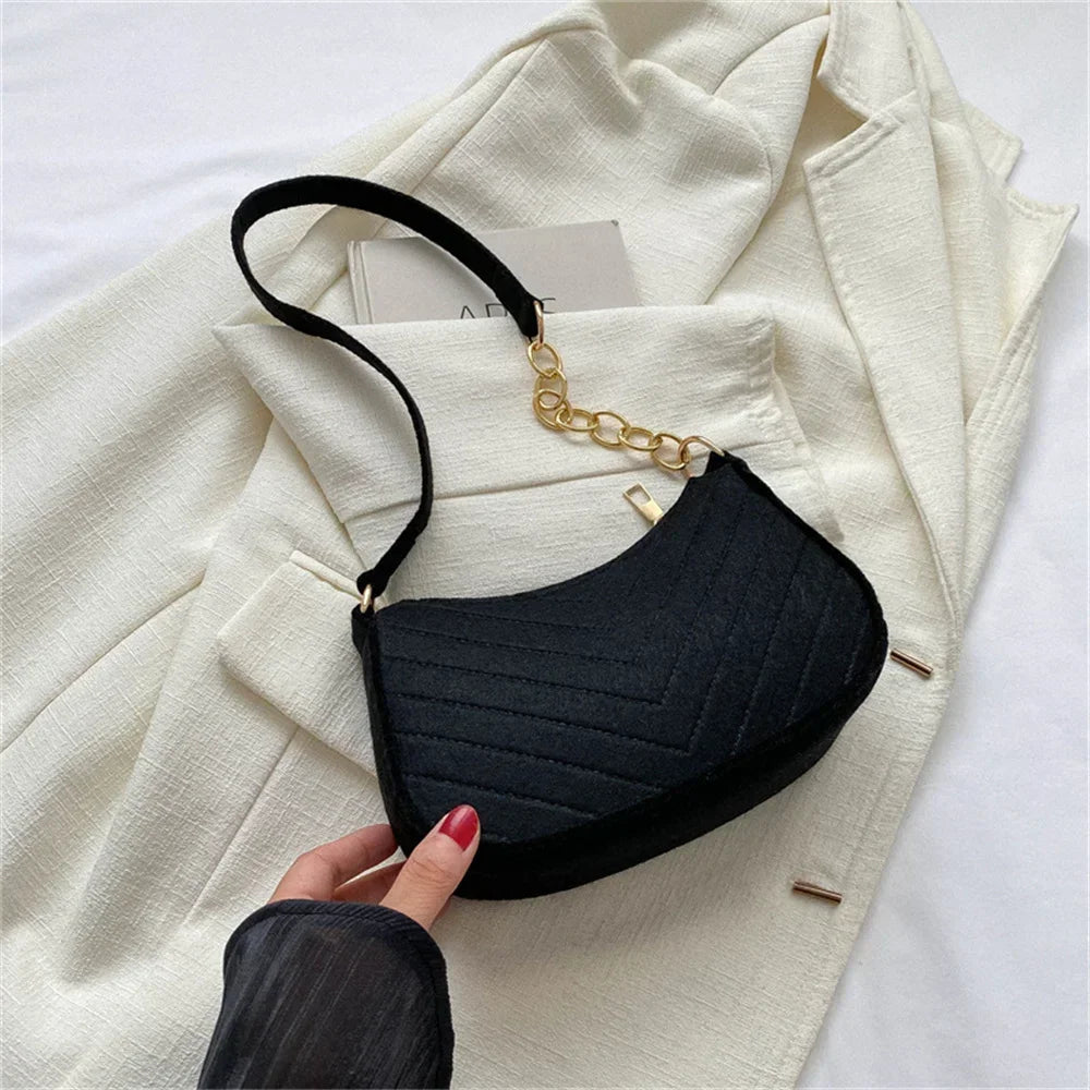 Women's Mini Felt Underarm Bag – Lightweight Ergonomic Saddle Shoulder Purse for Casual & Daily Carry