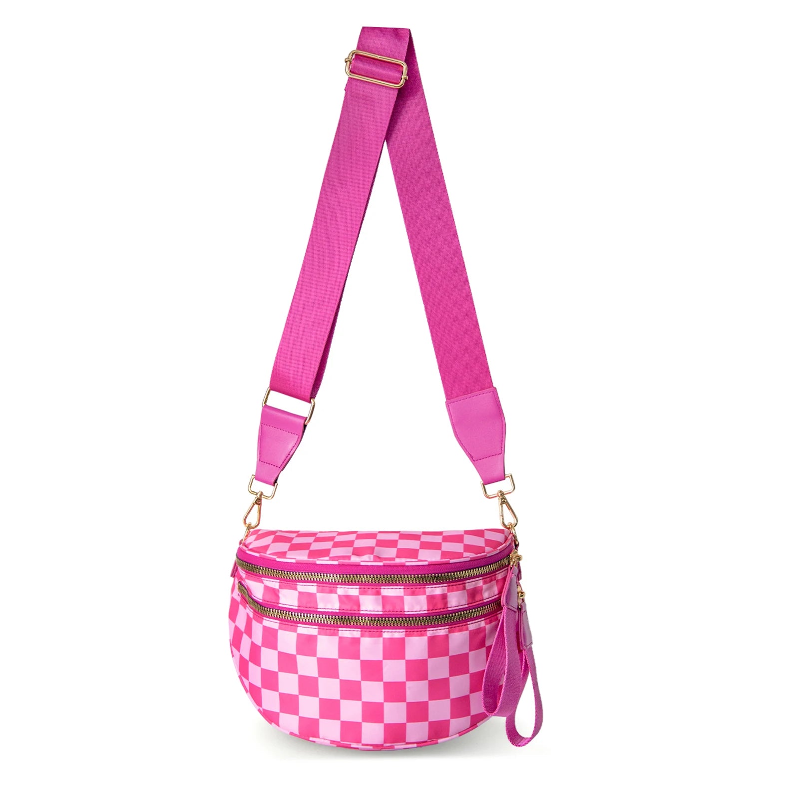 GridLine Black & White Checkered Bum Bag – Spacious Nylon Crossbody Bag for Women