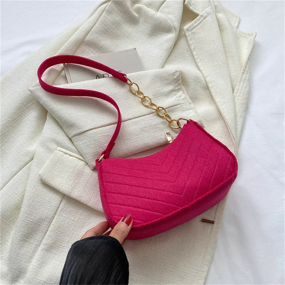 Women's Mini Felt Underarm Bag – Lightweight Ergonomic Saddle Shoulder Purse for Casual & Daily Carry