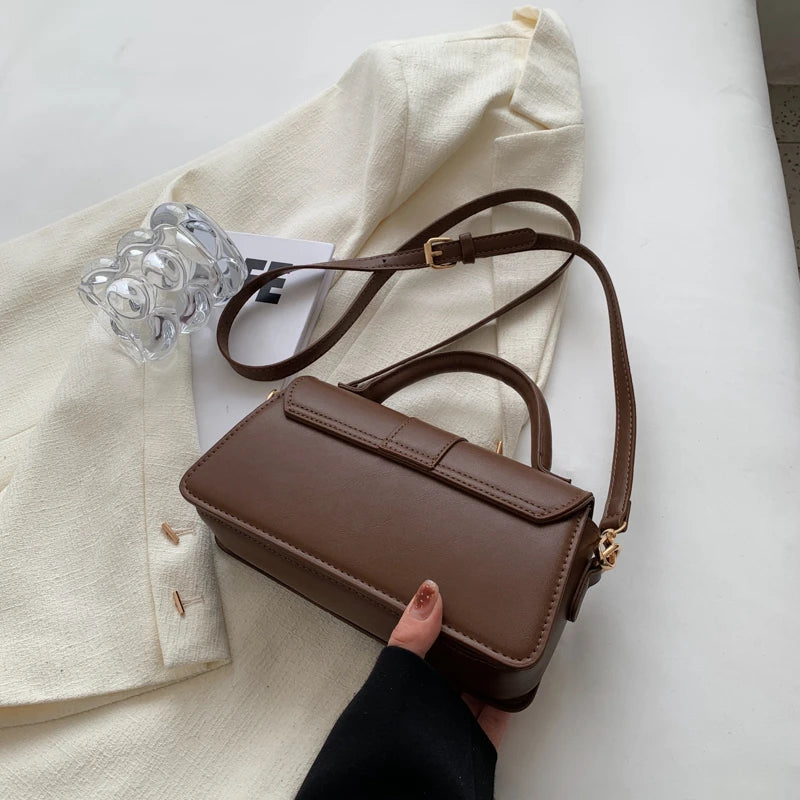 Black PU Leather Shoulder Bag for Women – Vintage Square Satchel Crossbody Purse for Daily Use & Work