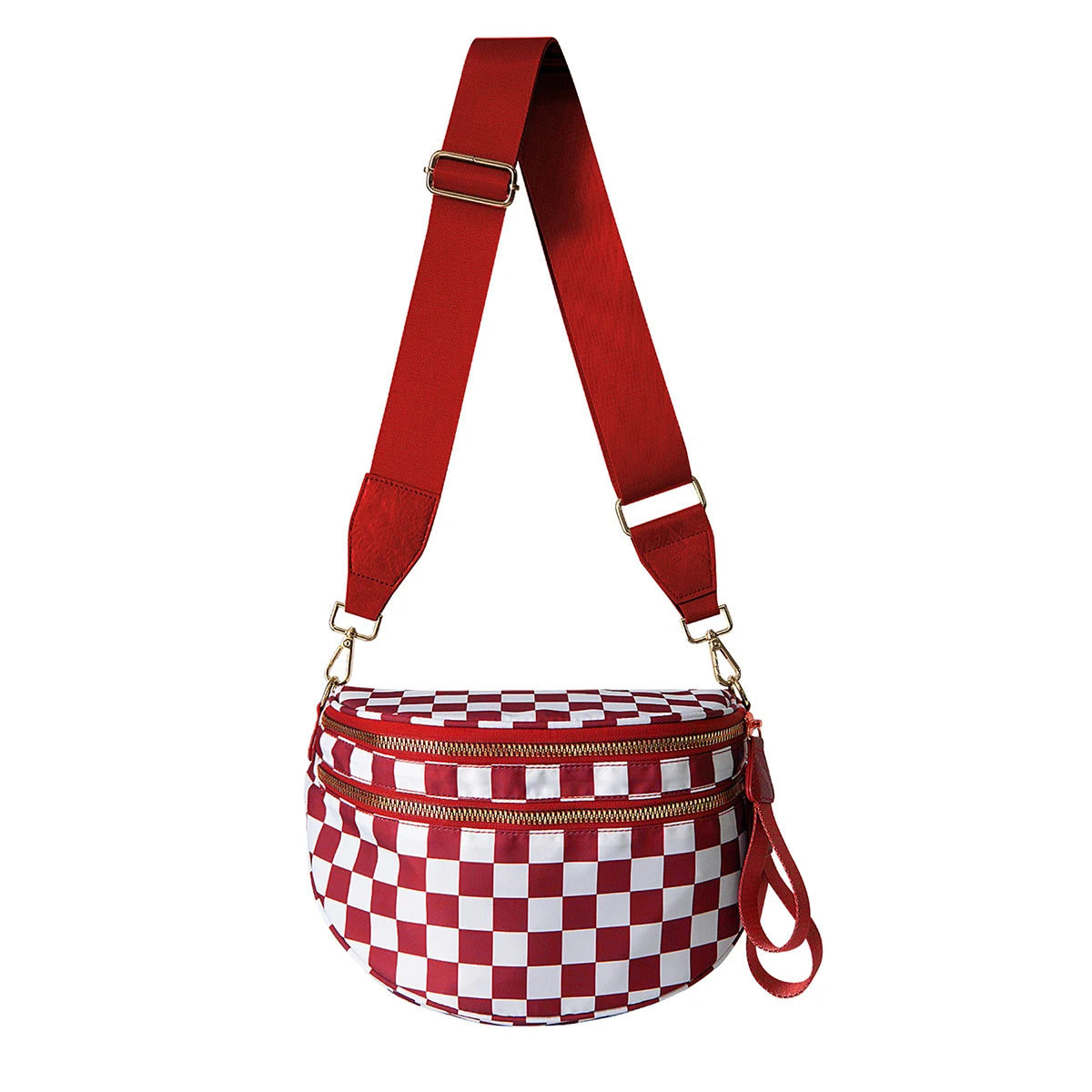 GridLine Black & White Checkered Bum Bag – Spacious Nylon Crossbody Bag for Women