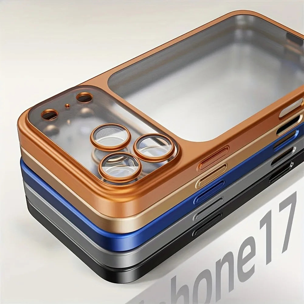 Luxury Plated Transparent Matte Case with Lens Protection for iPhone 13 / 14 / 15 / 16 / 17 / Pro – Electroplated Shockproof Cover with Camera Guard & Slim Matte Finish