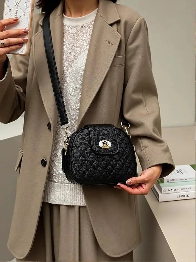 Chic Black Crossbody Bag for Women – Vintage Casual Shoulder Purse with Adjustable Strap & Multiple Pockets for Daily Use