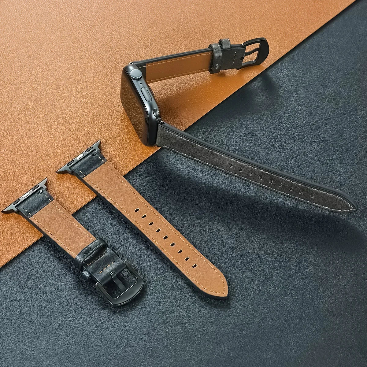 Genuine Leather Apple Watch Band – Classic Style Compatible with All Series Ultra 2 / Ultra / 9 / 8 / 7 / 6 / SE for Men & Women